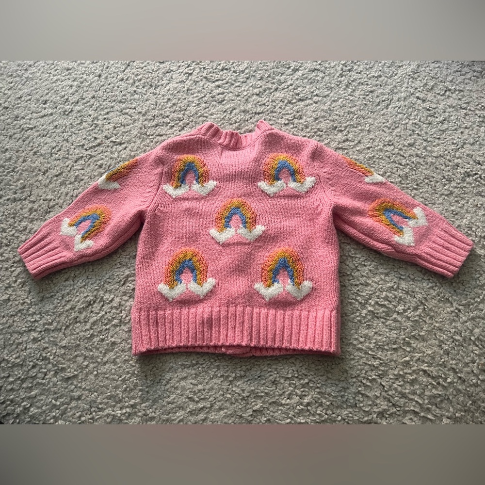 Old Navy Rainbow Knit Cardigan 6–12M | Pink Button Front Sweater - Picture 4 of 4